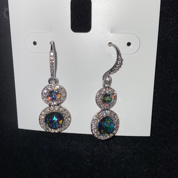 NET Silver Tone Pave’ & Stone Halo Double Drop Earrings Created for Macy’s - Picture 3 of 9